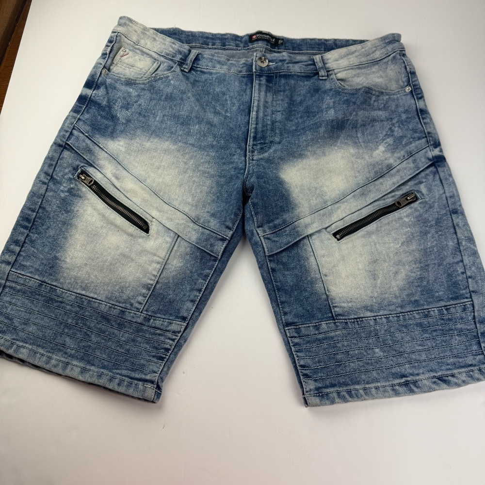 Southpole Mens Slim 40 Y2K Denim Shorts Jorts Zippers Acid Wash
